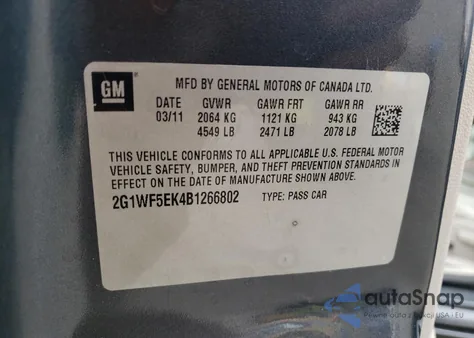 2011 Chevrolet Impala Ls from USA, damaged, VIN 2G1WF5EK4B1266802